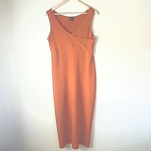 EILEEN FISHER SHORT SLEEVE FORM FITTED  MIDI DRESS Orange SIZE XS